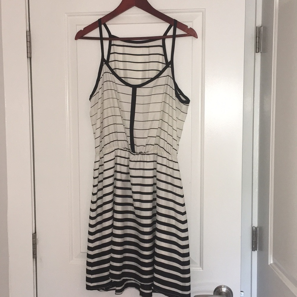 Silk black and white striped dress